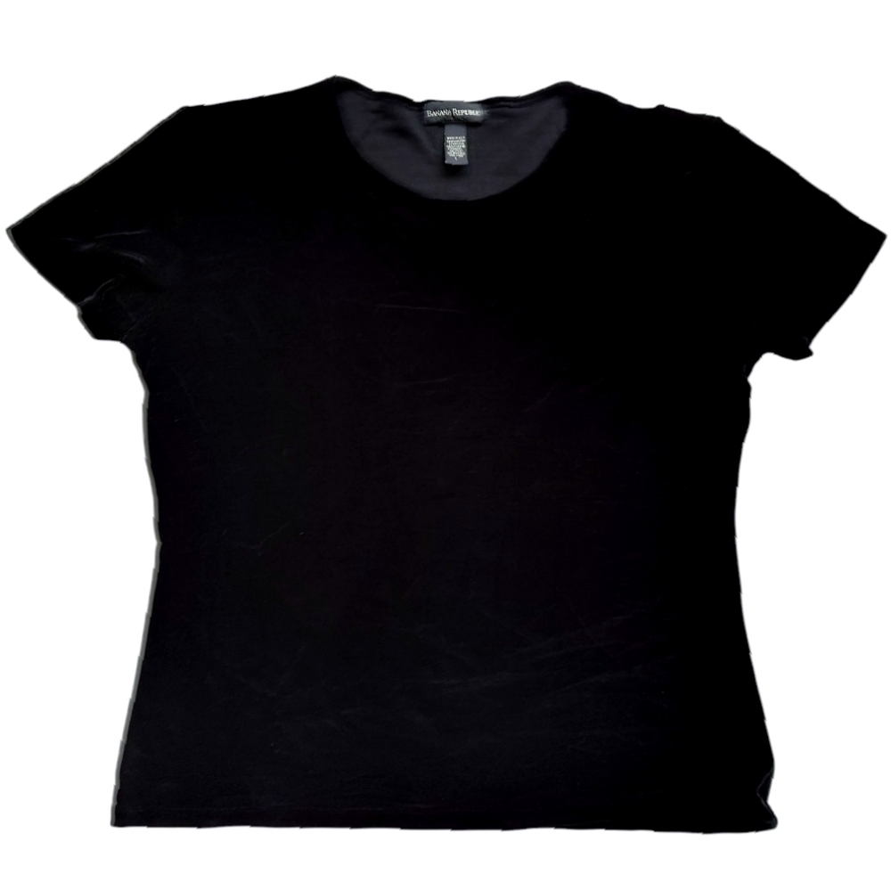 Banana Republic Velvet Short Sleeve T-Shirt Womens Top Black Round Neck Large